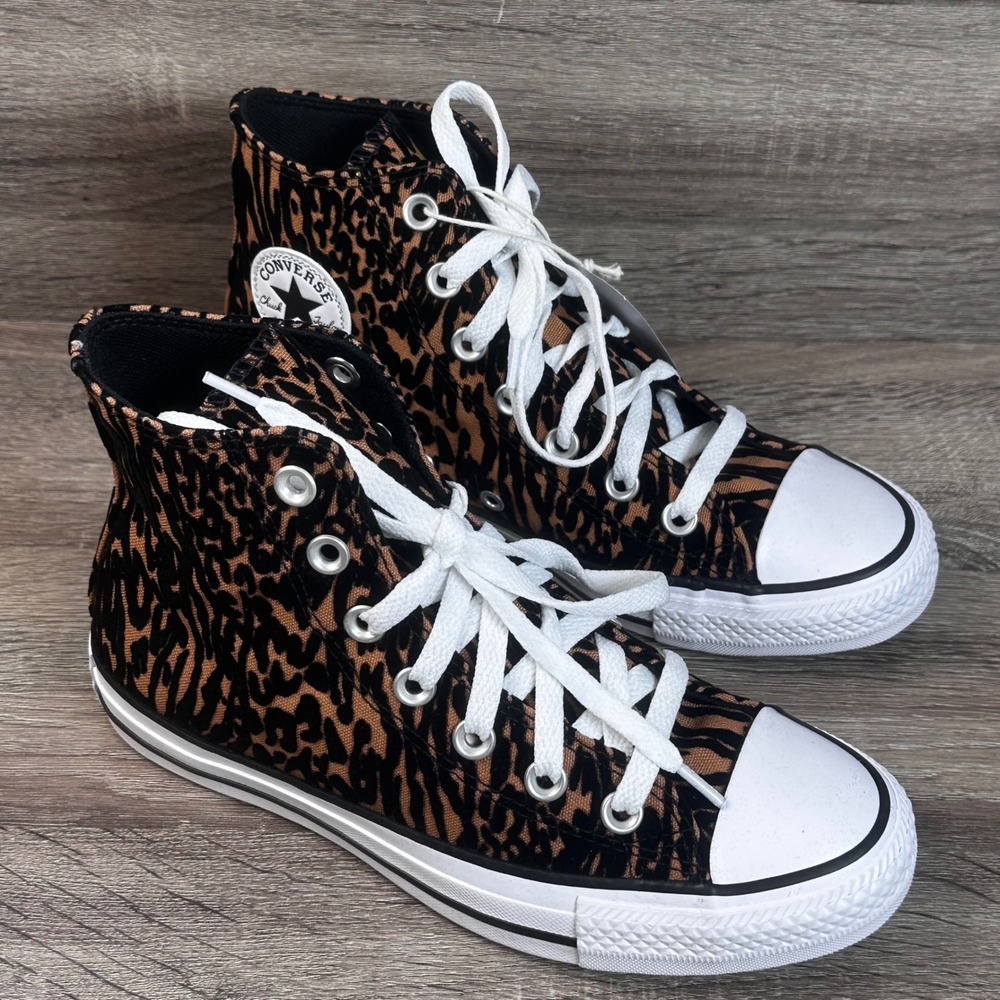 Converse CTAS Hi Sneakers Womens 5 Leopard Animal Print Shoes Incensed Black NEW
